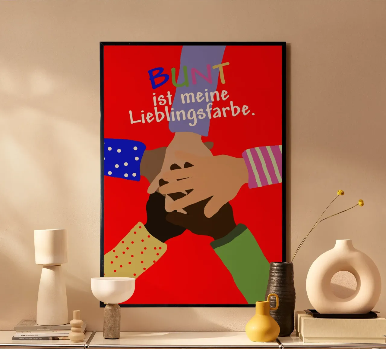 Il colore preferito è il colorato - Mani poster con telaio in legno da maramirage
