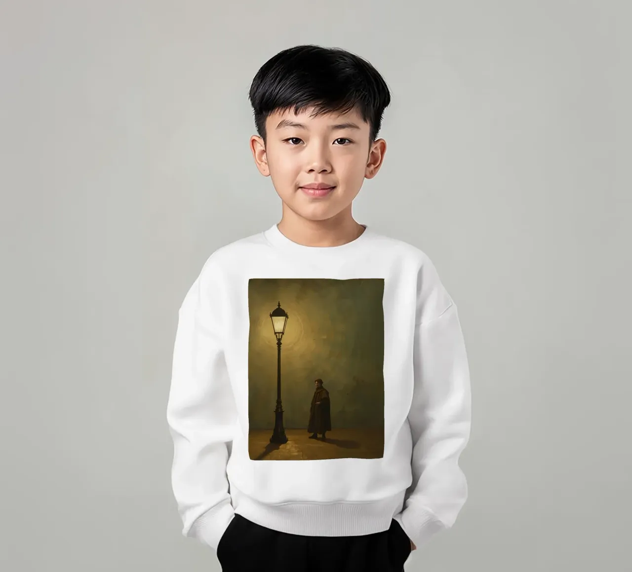 Pittura di un uomo in piedi accanto a un lampione acceso felpa bambino da DesignDoodle