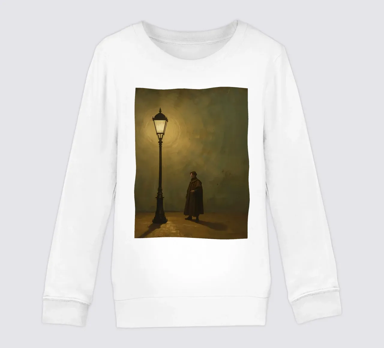 Pittura di un uomo in piedi accanto a un lampione acceso felpa bambino da DesignDoodle