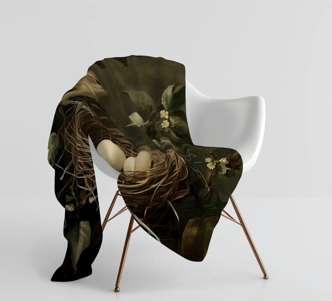 Gemälde von Vogelnest und Eiern auf Zweig Fleecedecke von DesignDoodle