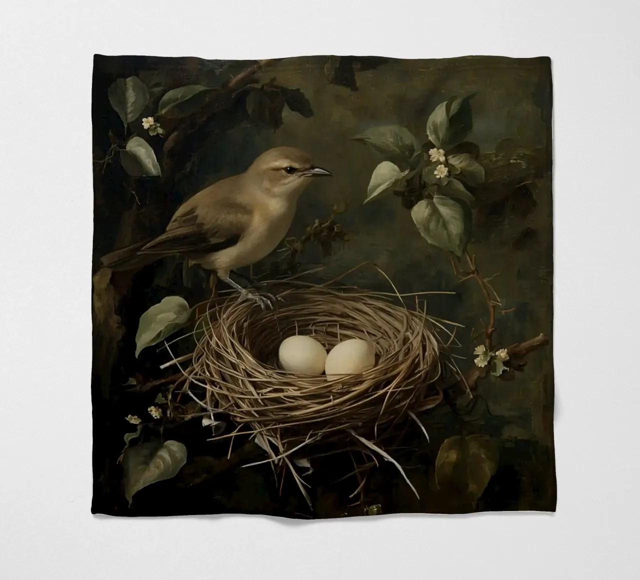 Gemälde von Vogelnest und Eiern auf Zweig Fleecedecke von DesignDoodle