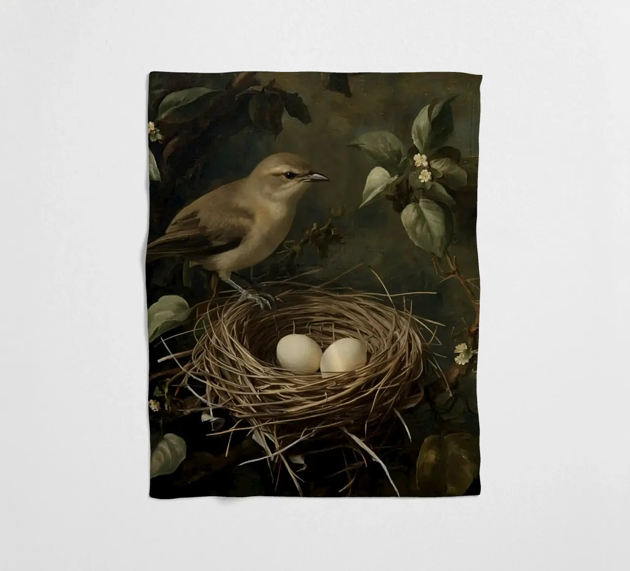 Gemälde von Vogelnest und Eiern auf Zweig Fleecedecke von DesignDoodle