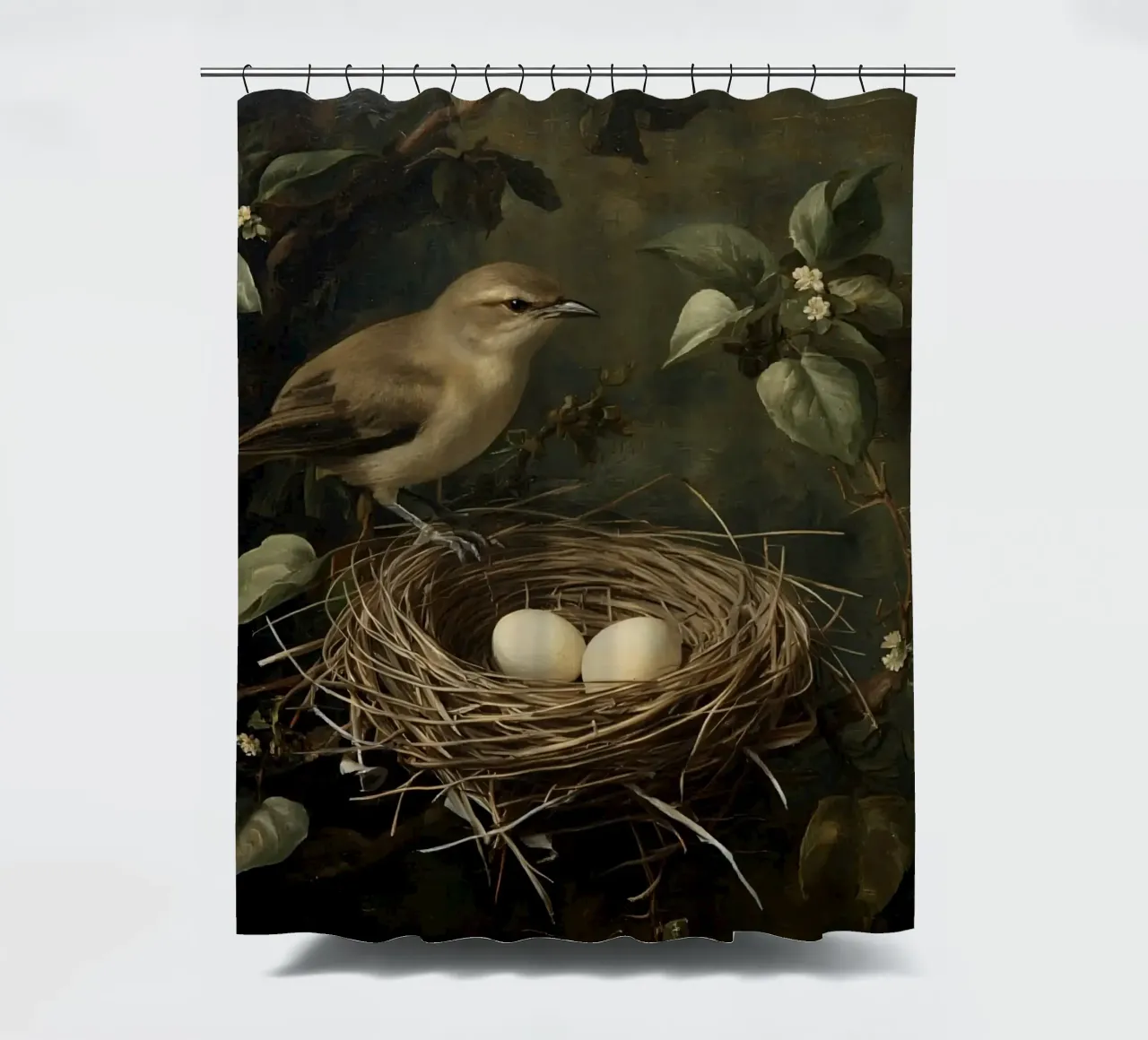Gemälde von Vogelnest und Eiern auf Zweig Duschvorhang von DesignDoodle