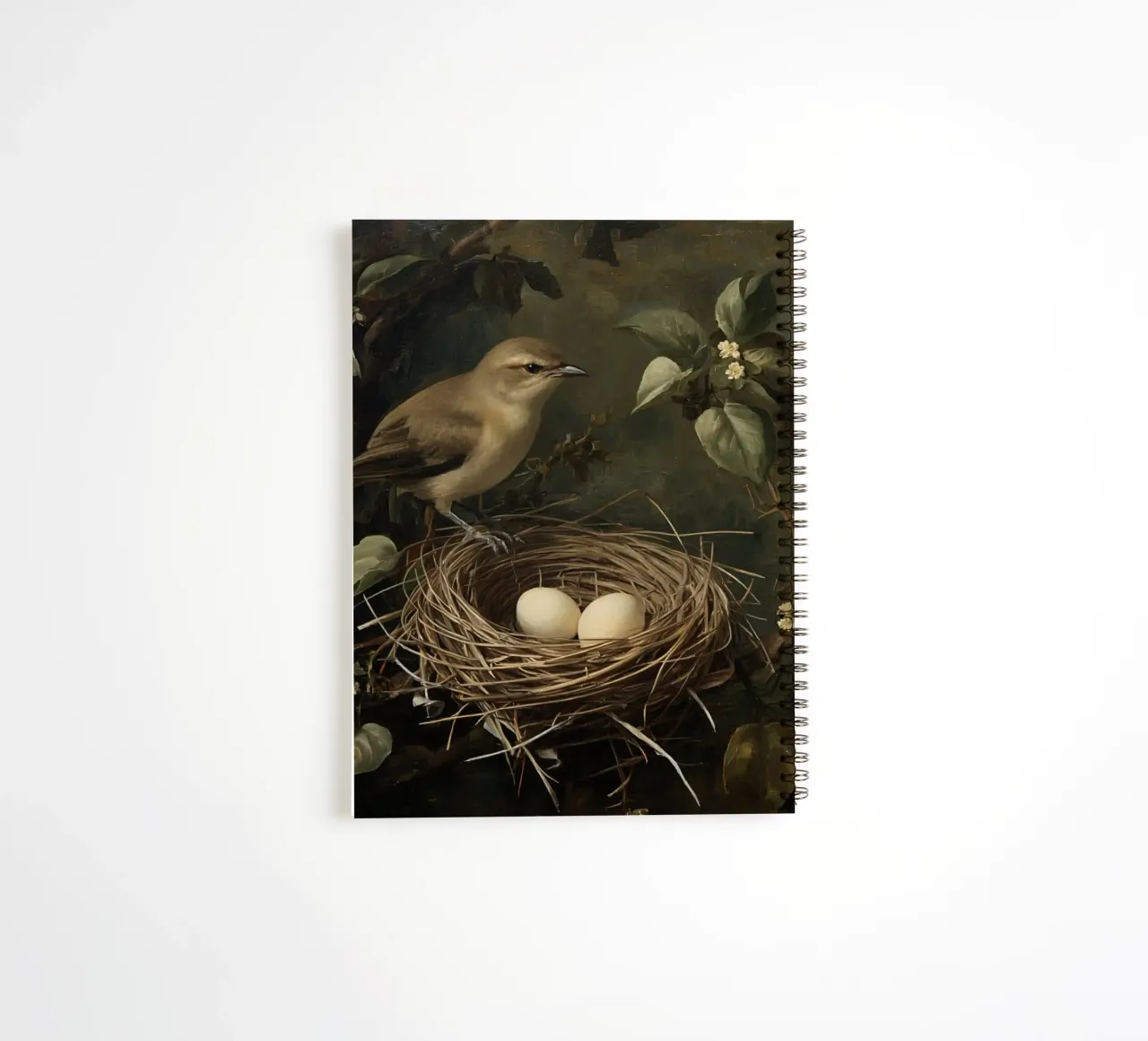 Schilderij van vogelnest en eieren op tak notitieboek met spiraal van DesignDoodle