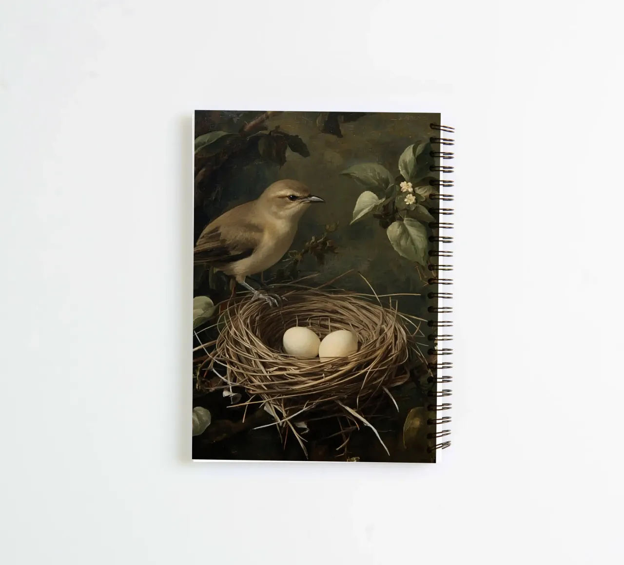 Schilderij van vogelnest en eieren op tak notitieboek met spiraal van DesignDoodle