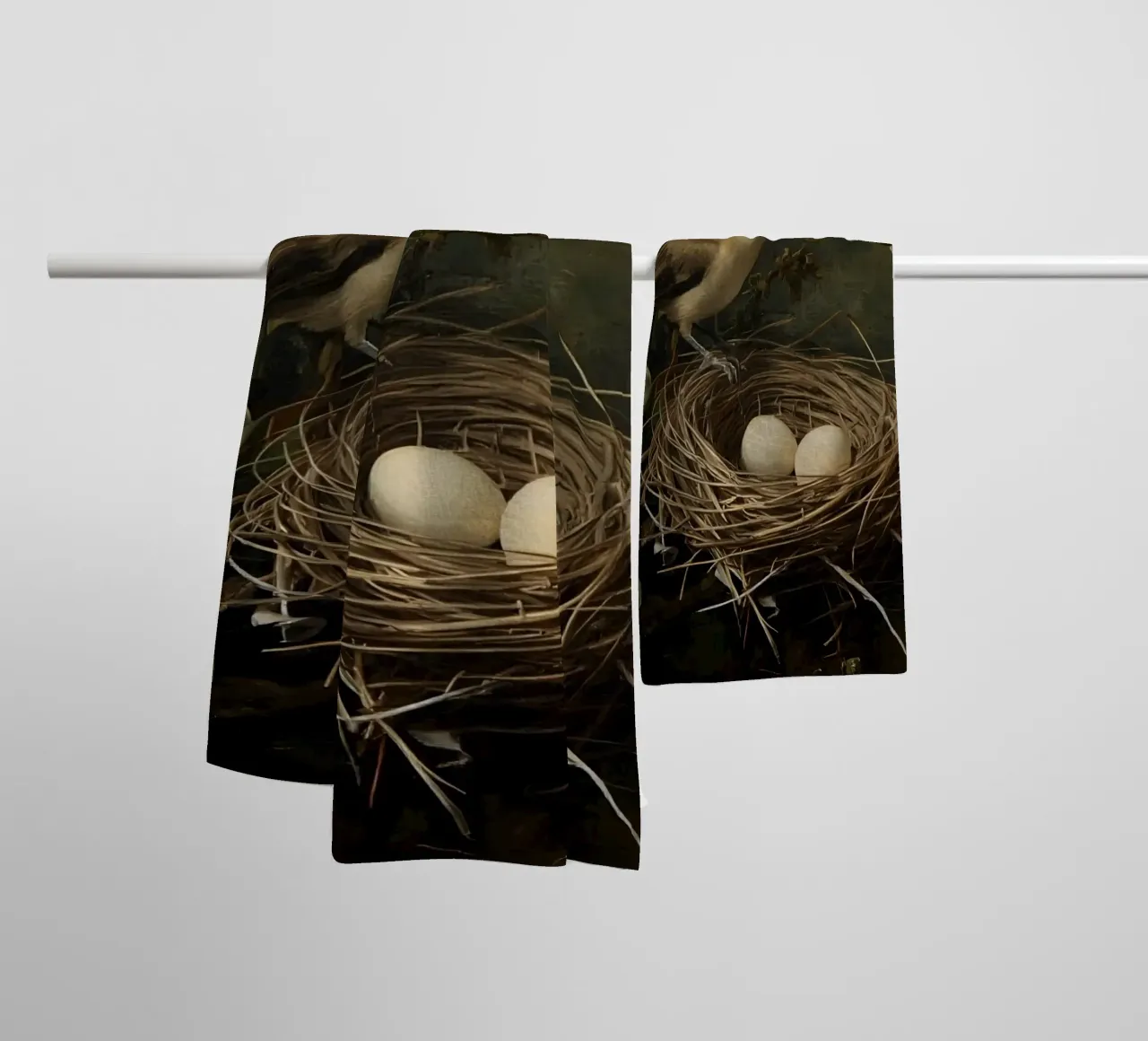 Gemälde von Vogelnest und Eiern auf Zweig Handtuch von DesignDoodle