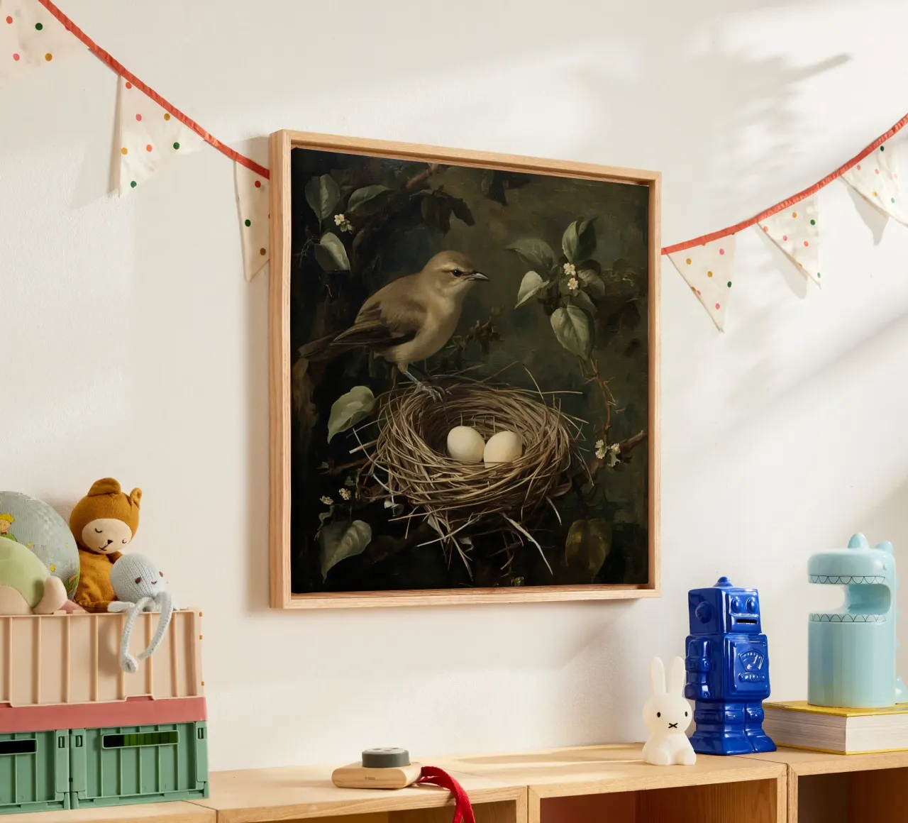 Painting of Bird Nest and Eggs on Branch canvas with Floater frame by DesignDoodle