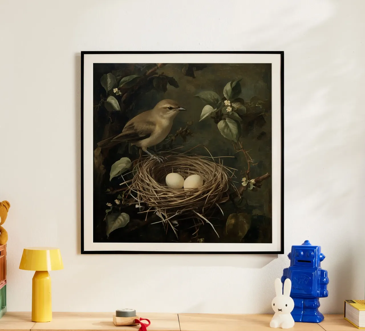 Gemälde von Vogelnest und Eiern auf Zweig Poster von DesignDoodle