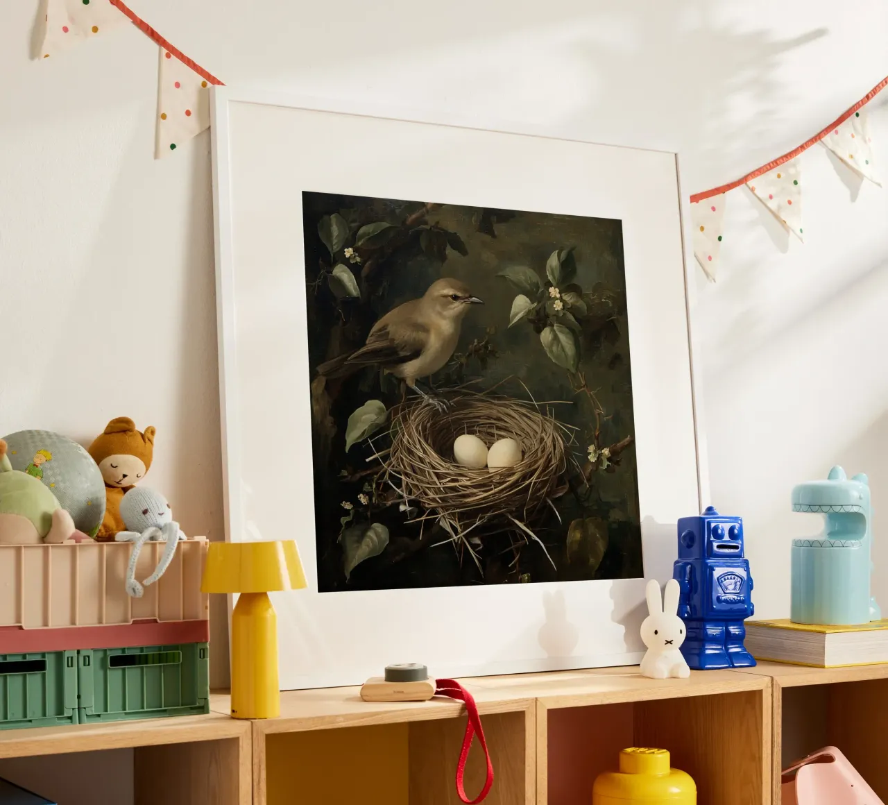 Gemälde von Vogelnest und Eiern auf Zweig Poster von DesignDoodle