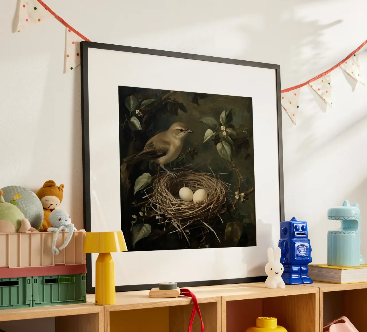 Gemälde von Vogelnest und Eiern auf Zweig Poster von DesignDoodle