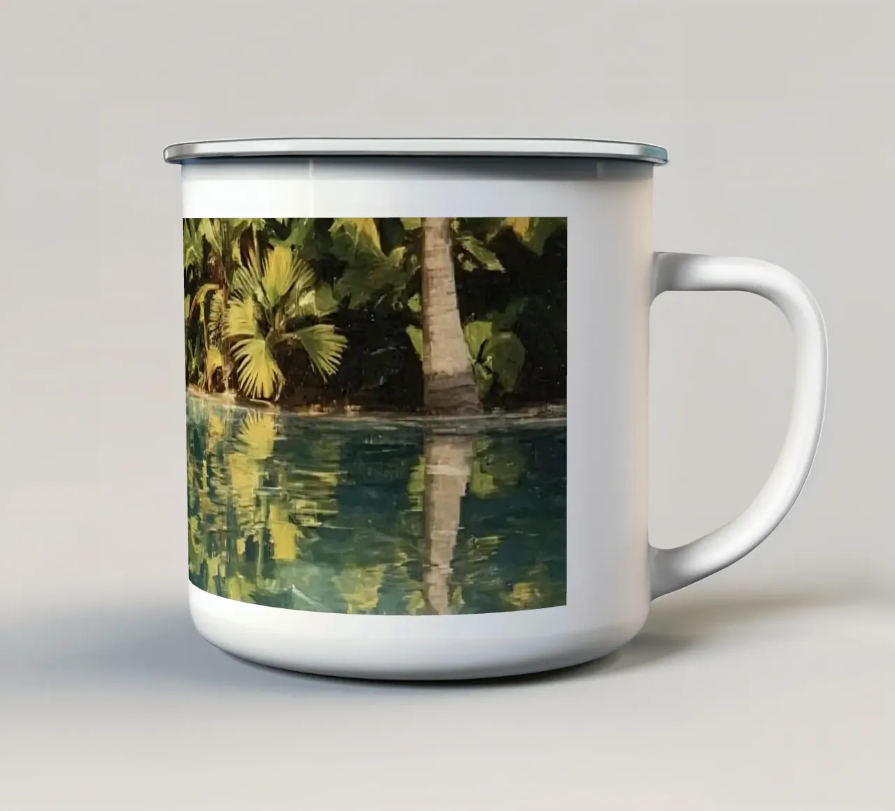 Palme riflesse nell'acqua tazza in smalto da DesignDoodle