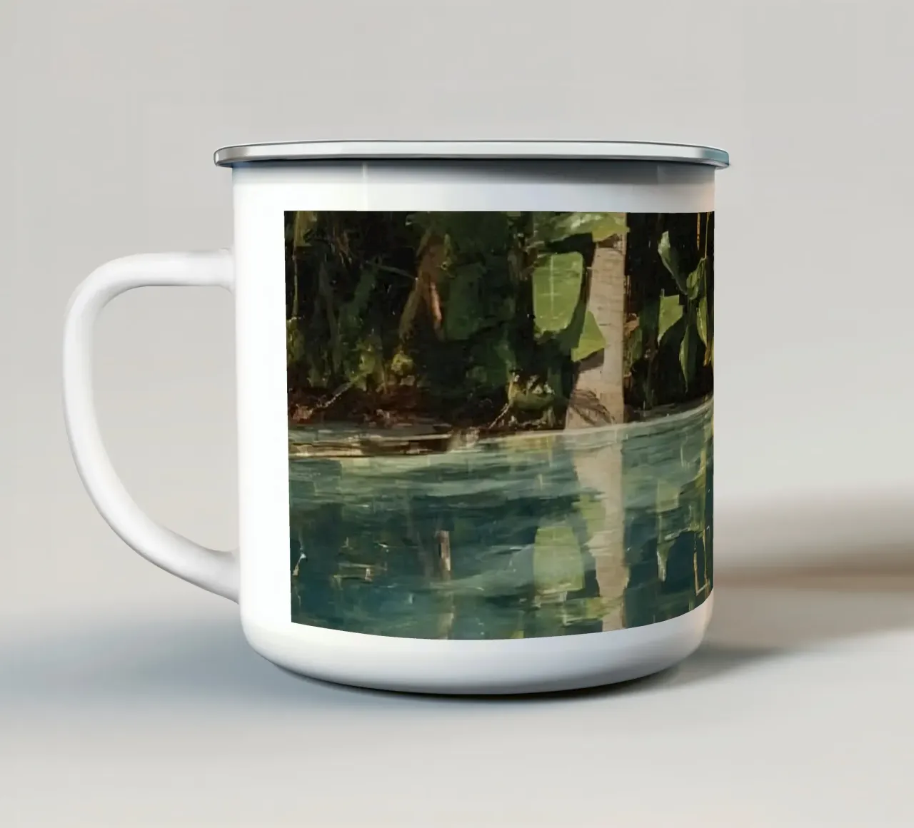 Palme riflesse nell'acqua tazza in smalto da DesignDoodle