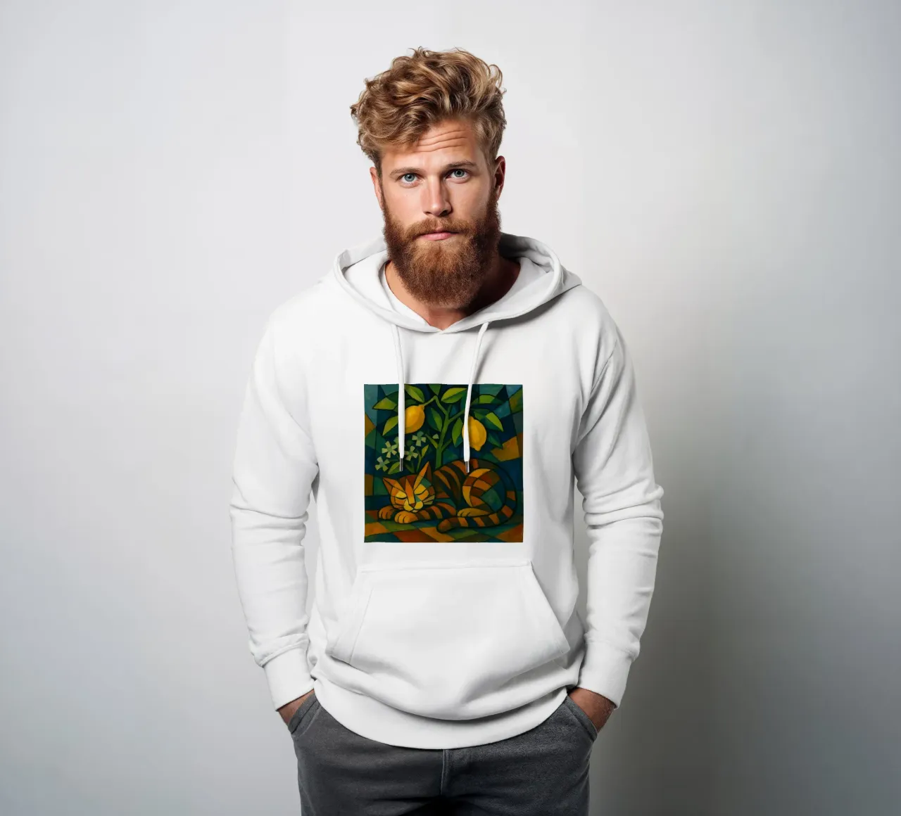 Sleeping Cat in Citrus Shade felpa con cappuccio da LemonCat Studio