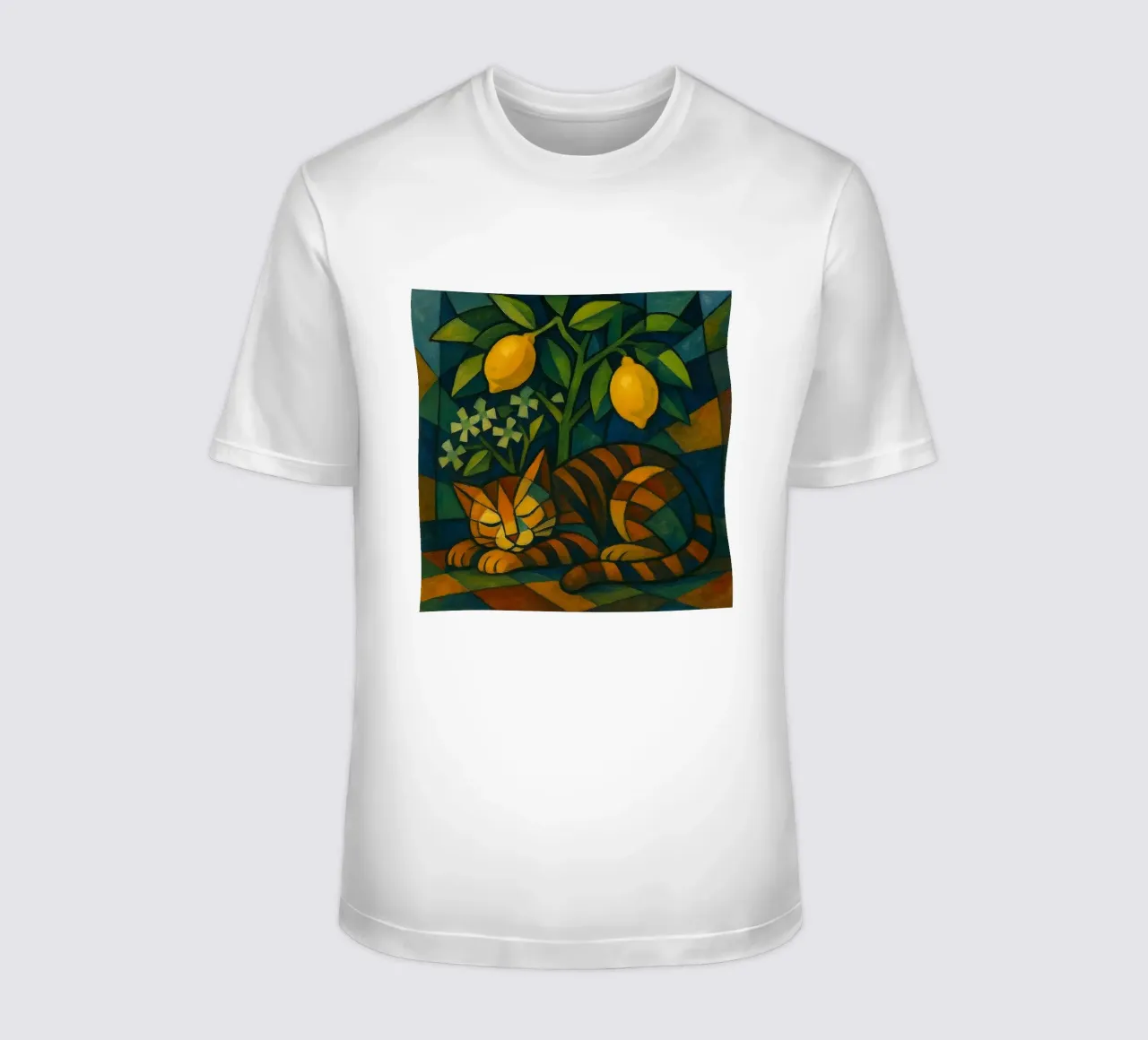 Sleeping Cat in Citrus Shade t-shirt da LemonCat Studio