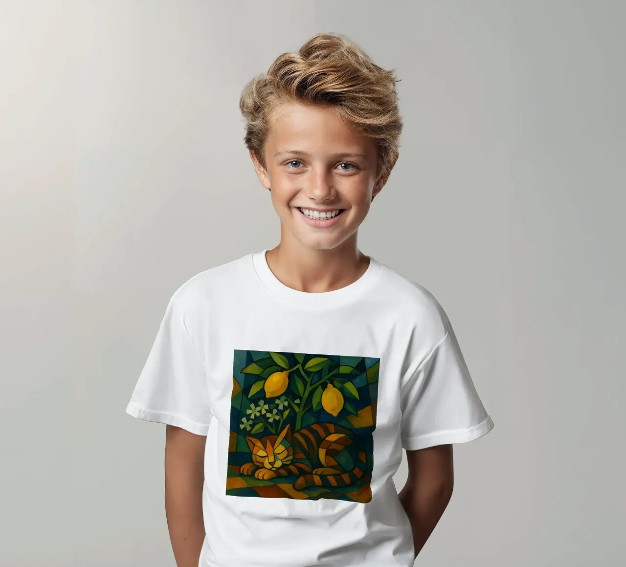 Sleeping Cat in Citrus Shade t-shirt bambini da LemonCat Studio