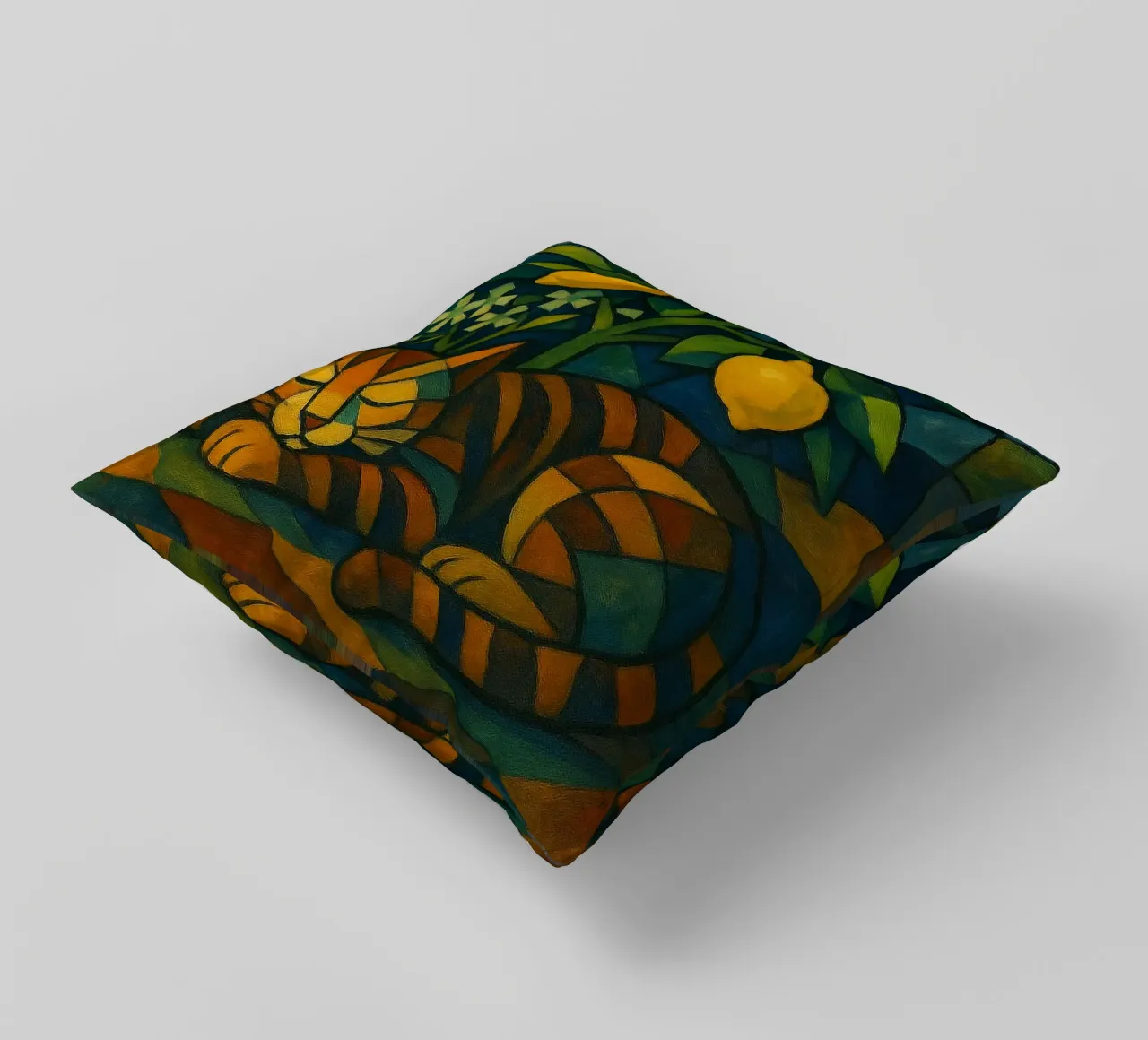 Sleeping Cat in Citrus Shade cuscino da LemonCat Studio