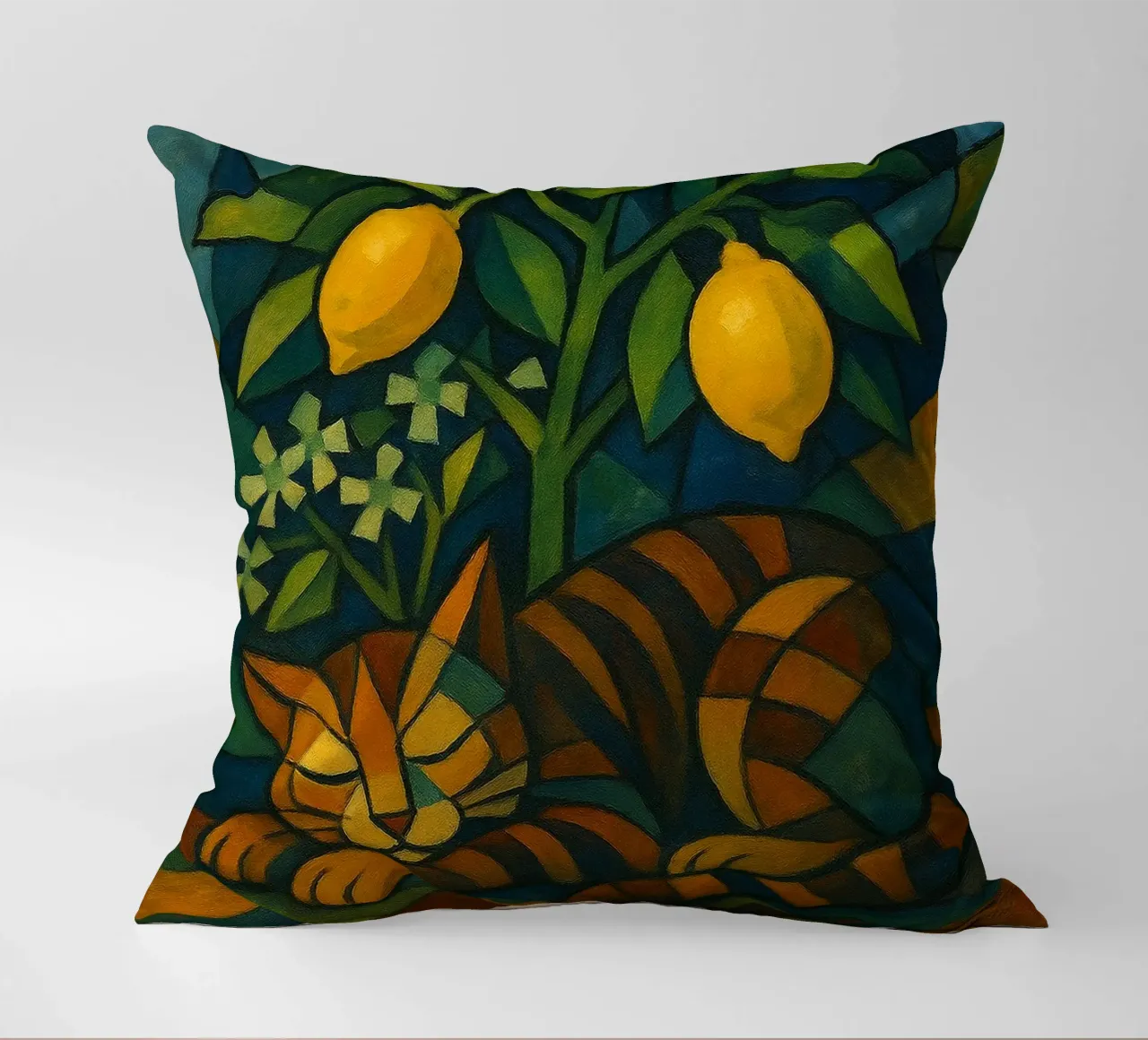 Sleeping Cat in Citrus Shade cuscino da LemonCat Studio