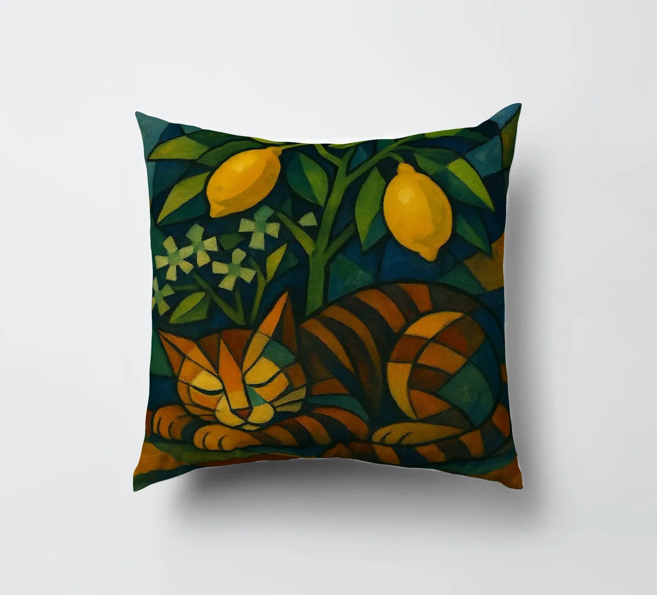 Sleeping Cat in Citrus Shade cuscino da LemonCat Studio
