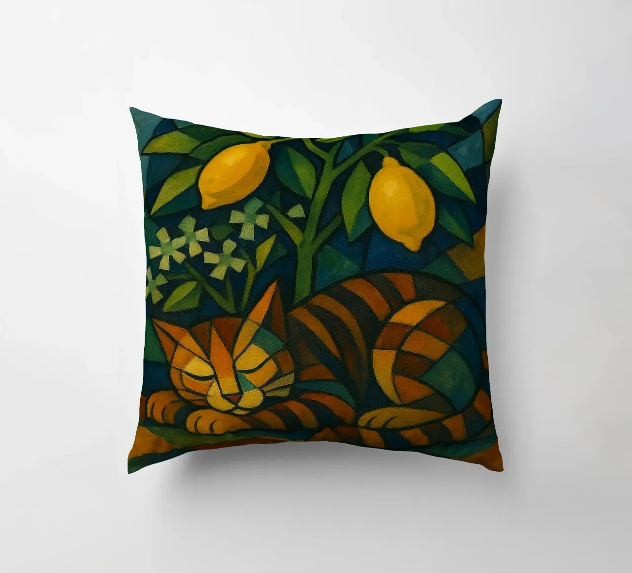 Sleeping Cat in Citrus Shade cuscino da LemonCat Studio