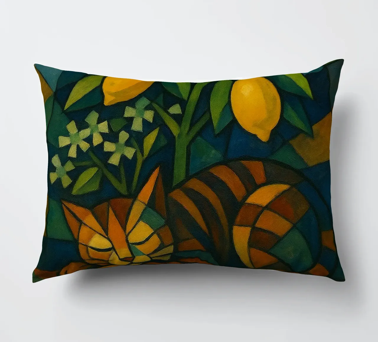 Sleeping Cat in Citrus Shade cuscino da LemonCat Studio
