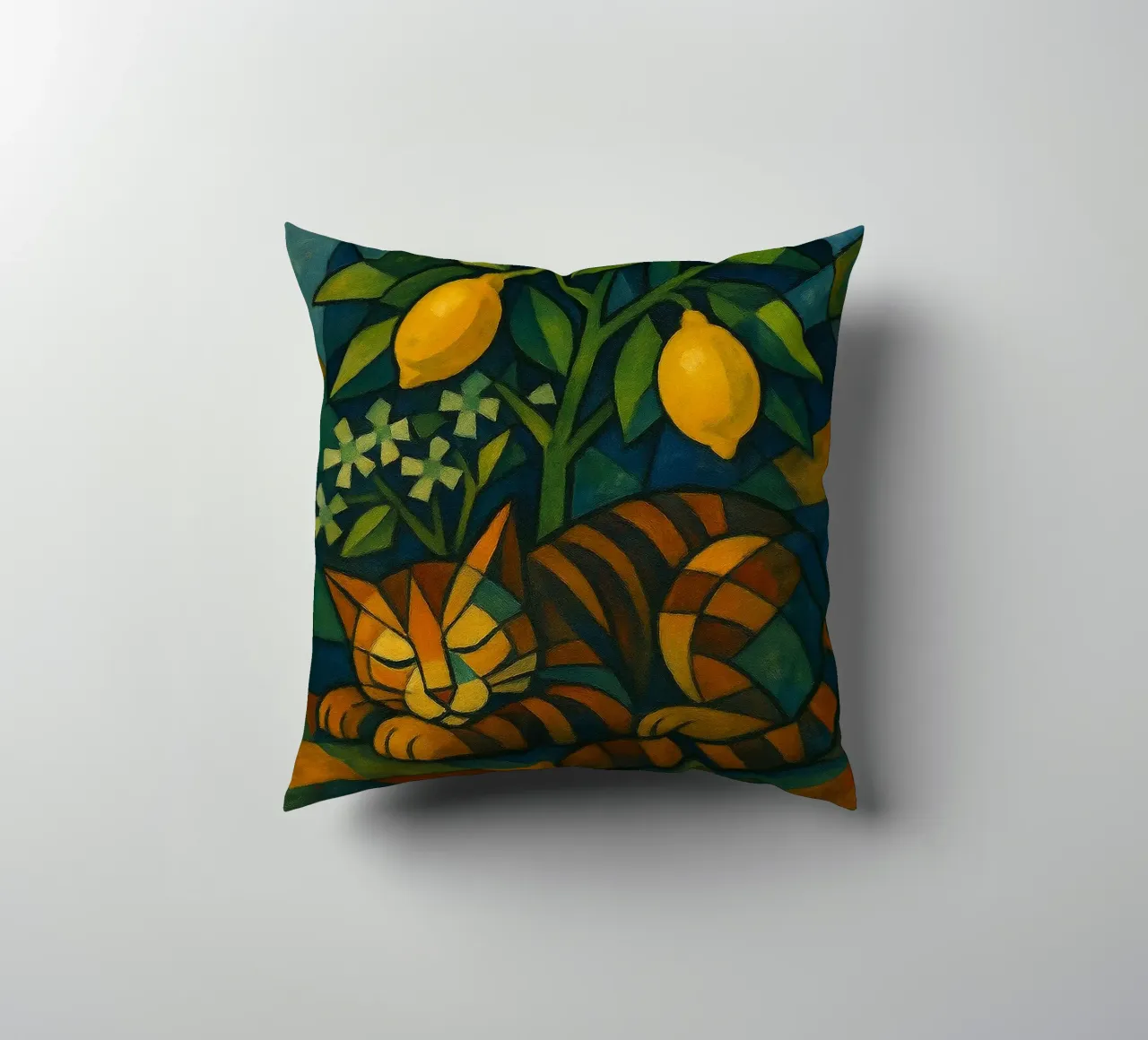 Sleeping Cat in Citrus Shade cuscino da LemonCat Studio