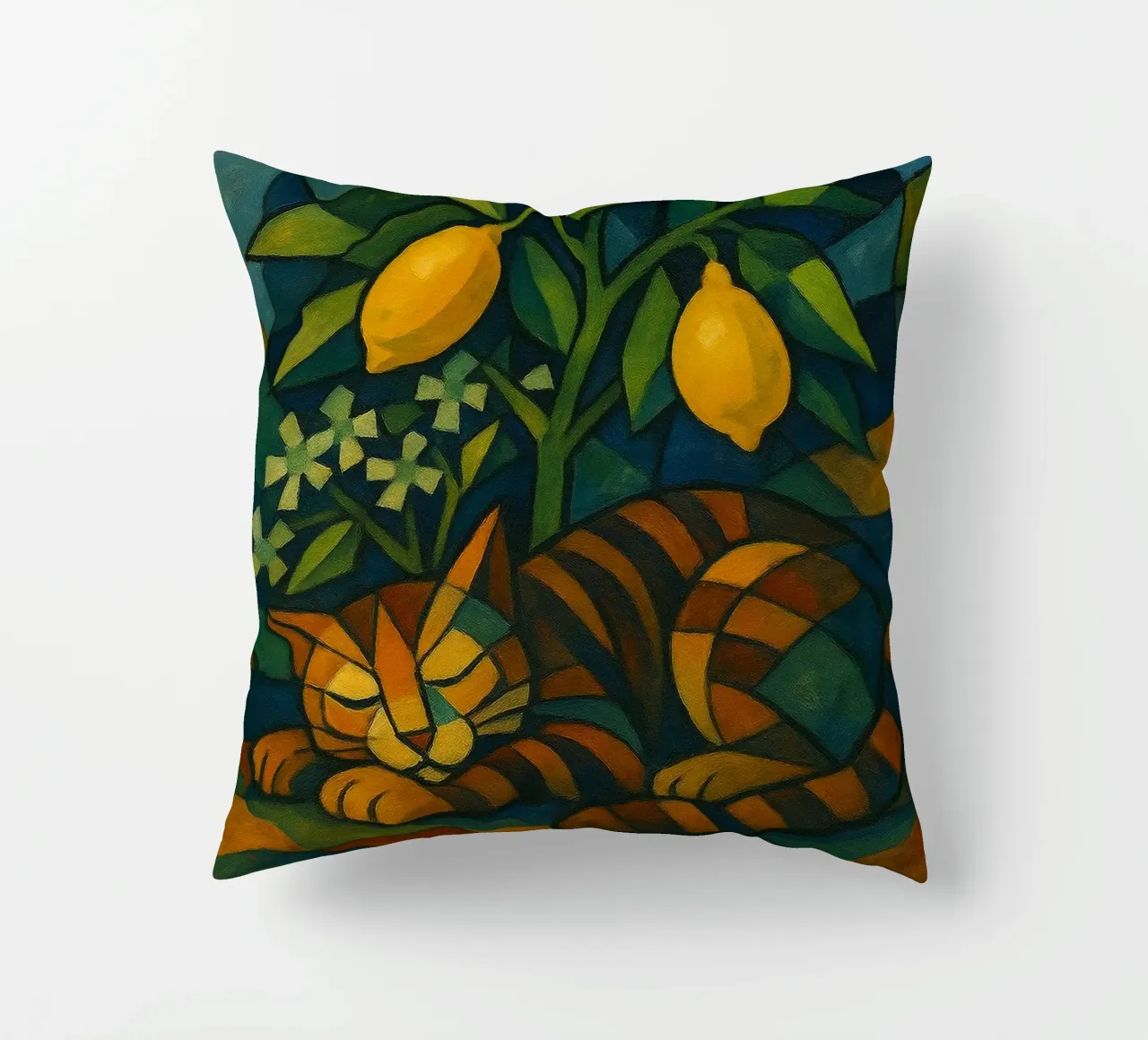 Sleeping Cat in Citrus Shade cuscino da LemonCat Studio