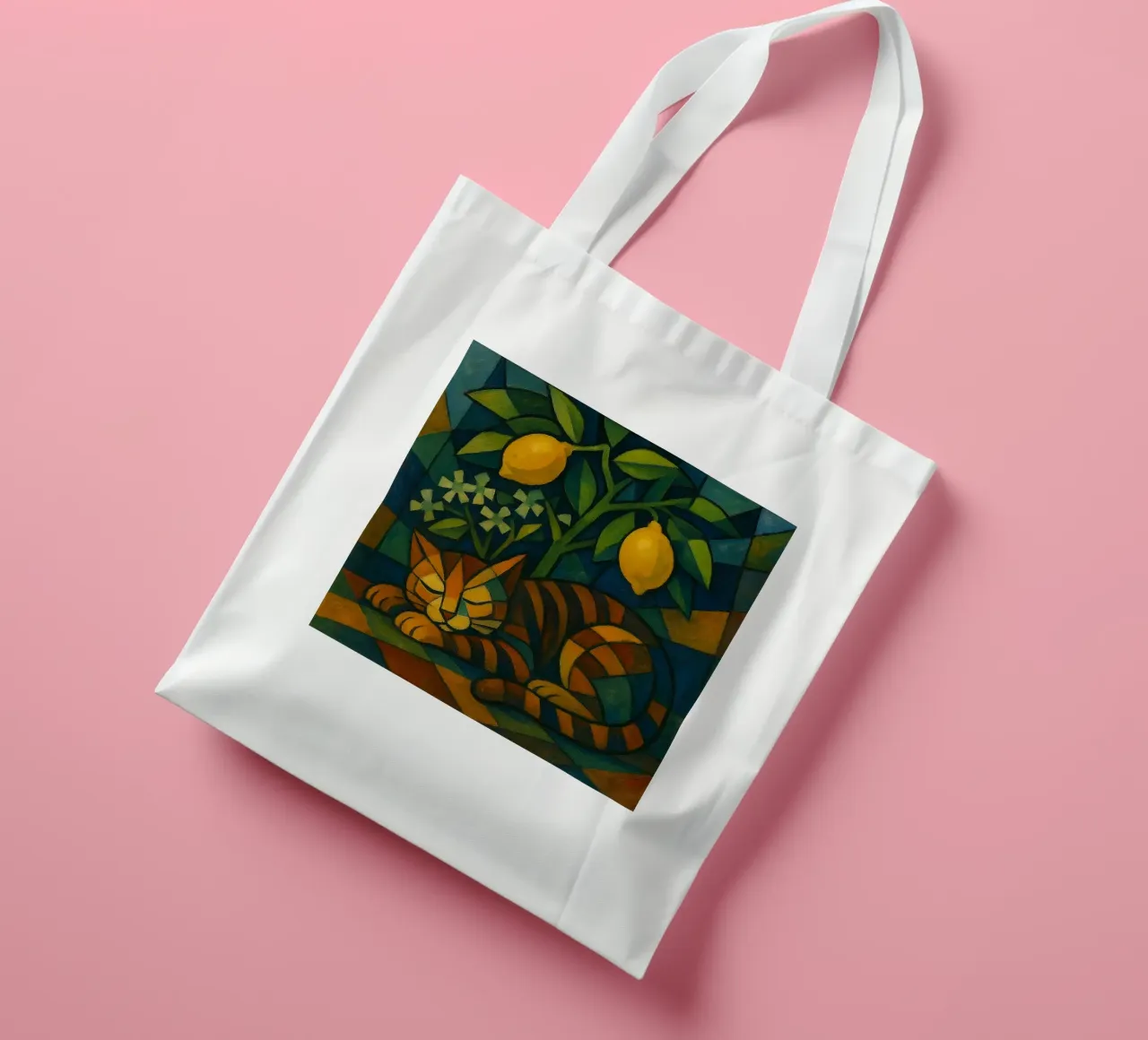 Sleeping Cat in Citrus Shade borsa in juta da LemonCat Studio