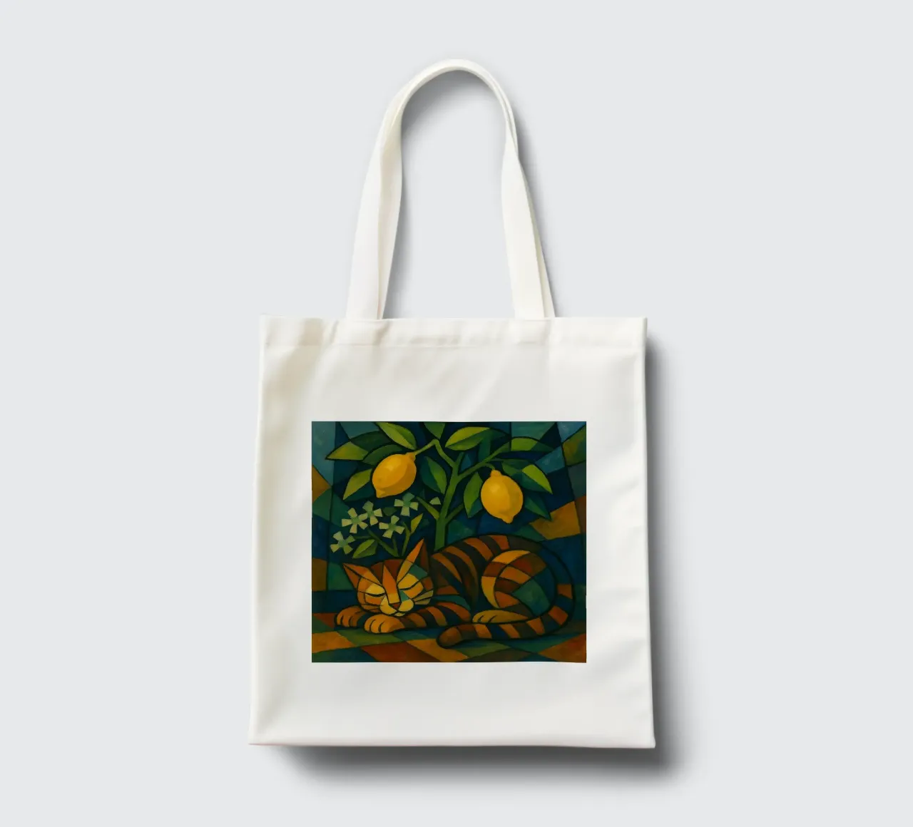 Sleeping Cat in Citrus Shade borsa in juta da LemonCat Studio