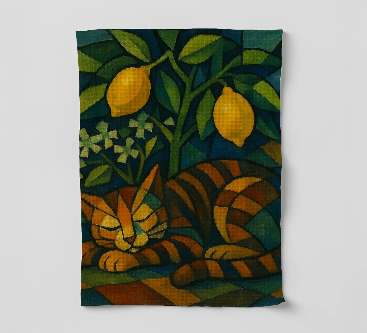 Sleeping Cat in Citrus Shade canovaccio da cucina da LemonCat Studio