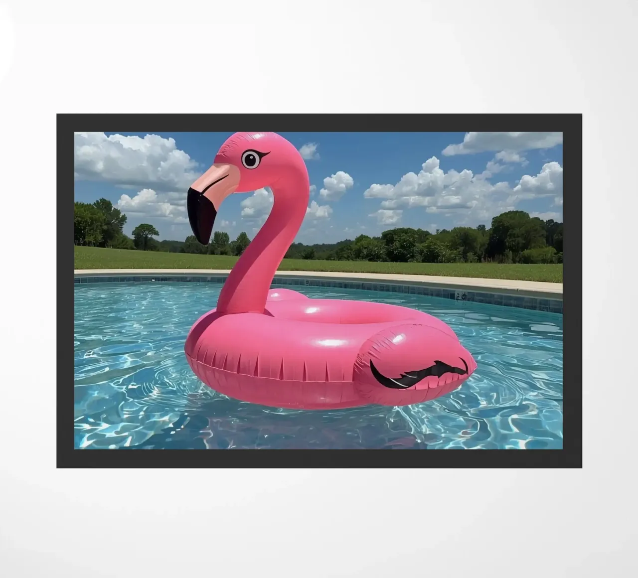 Pink Inflatable Flamingo Pool Float in Swimming Pool doormat by DesignDoodle
