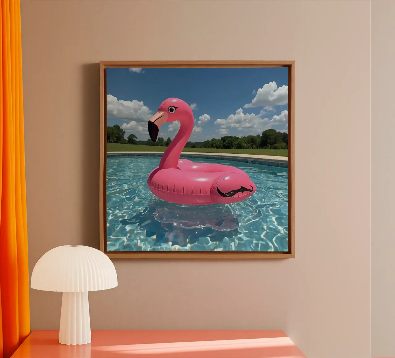 Roze Opblaasbare Flamingo Vlotter in Zwembad canvas met Baklijst van DesignDoodle