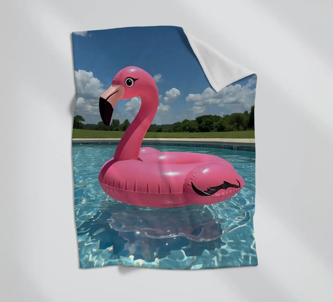 Pink Inflatable Flamingo Pool Float in Swimming Pool fleece blanket by DesignDoodle