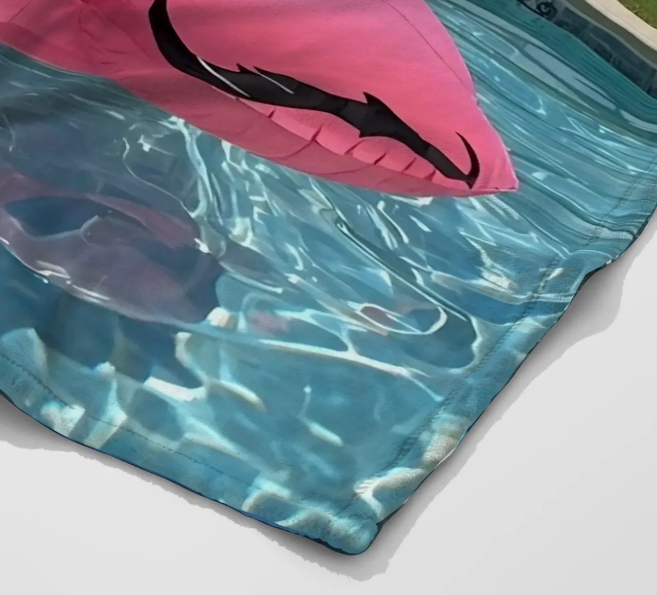 Pink Inflatable Flamingo Pool Float in Swimming Pool fleece blanket by DesignDoodle