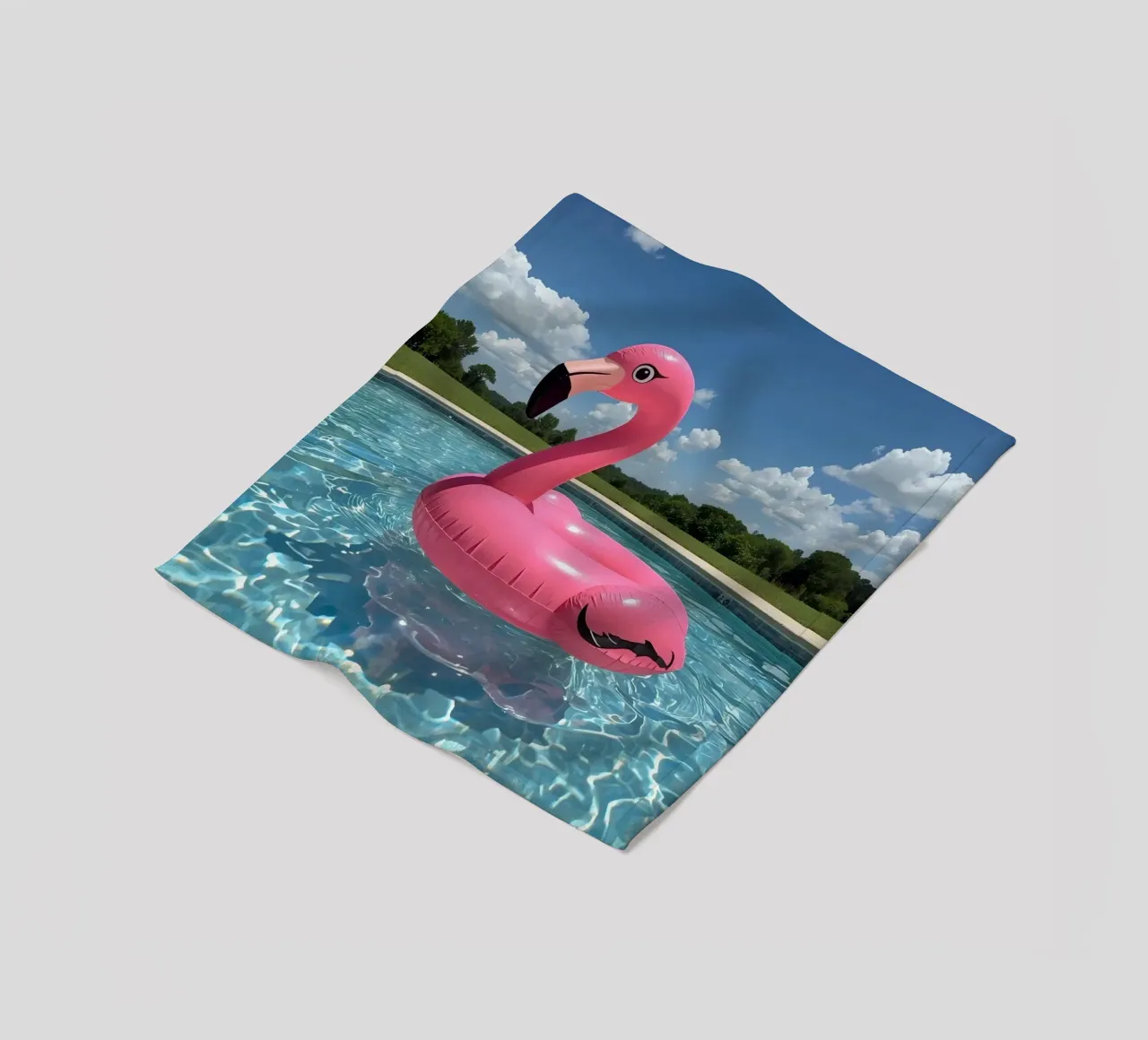 Pink Inflatable Flamingo Pool Float in Swimming Pool fleece blanket by DesignDoodle