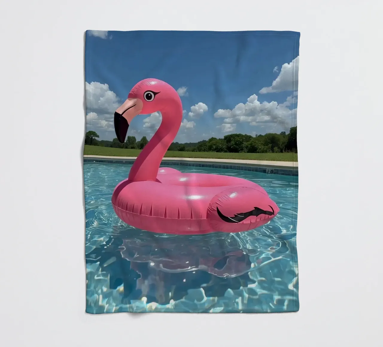 Pink Inflatable Flamingo Pool Float in Swimming Pool fleece blanket by DesignDoodle