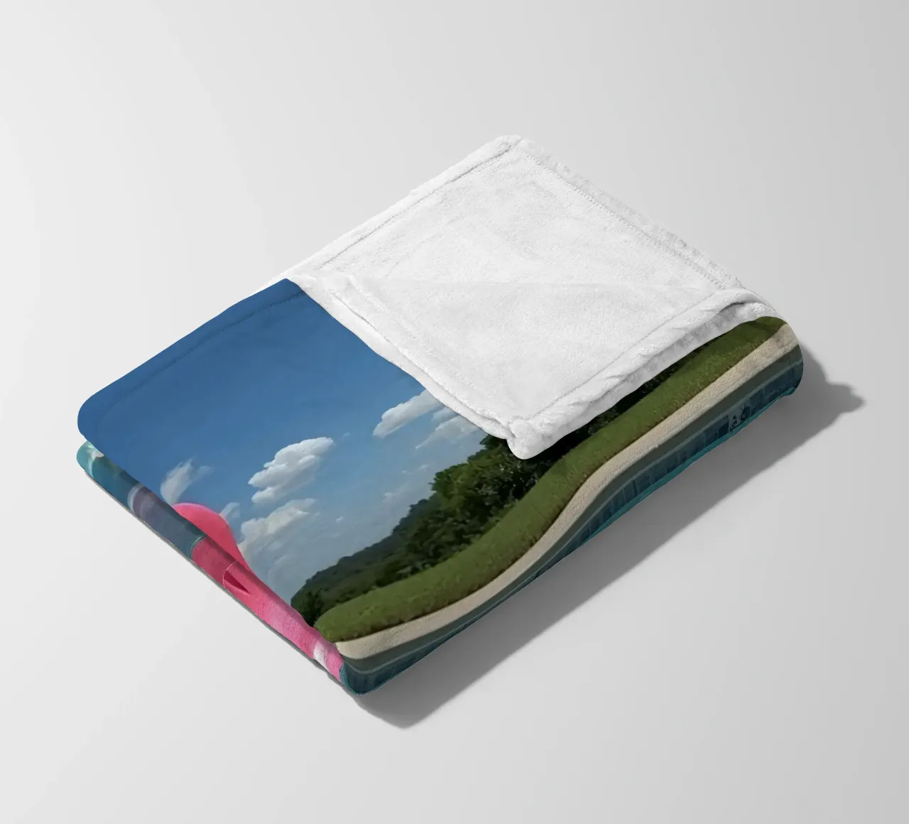 Pink Inflatable Flamingo Pool Float in Swimming Pool fleece blanket by DesignDoodle