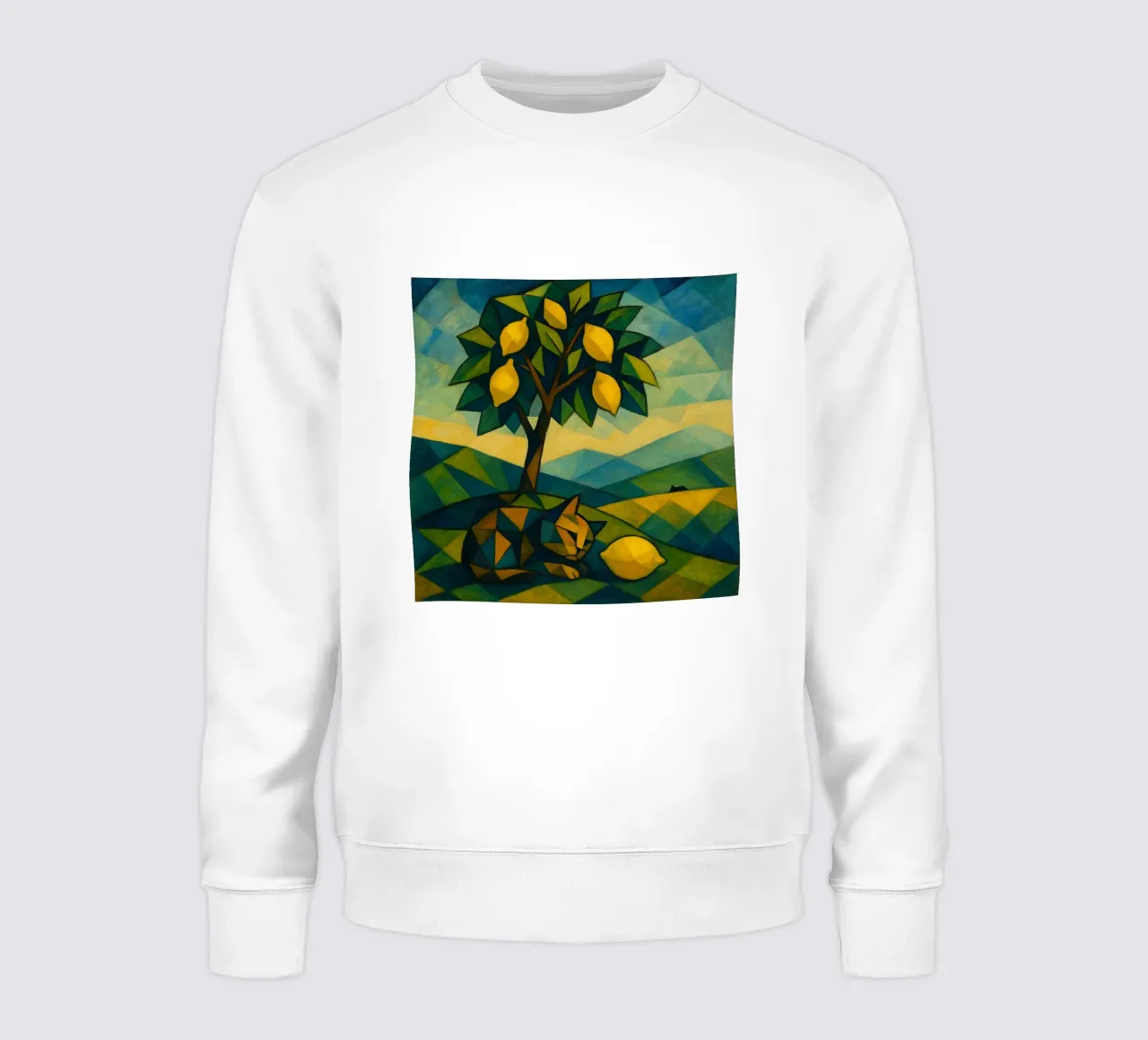 Cubist Lemon Hill with Distant Cat felpa da LemonCat Studio
