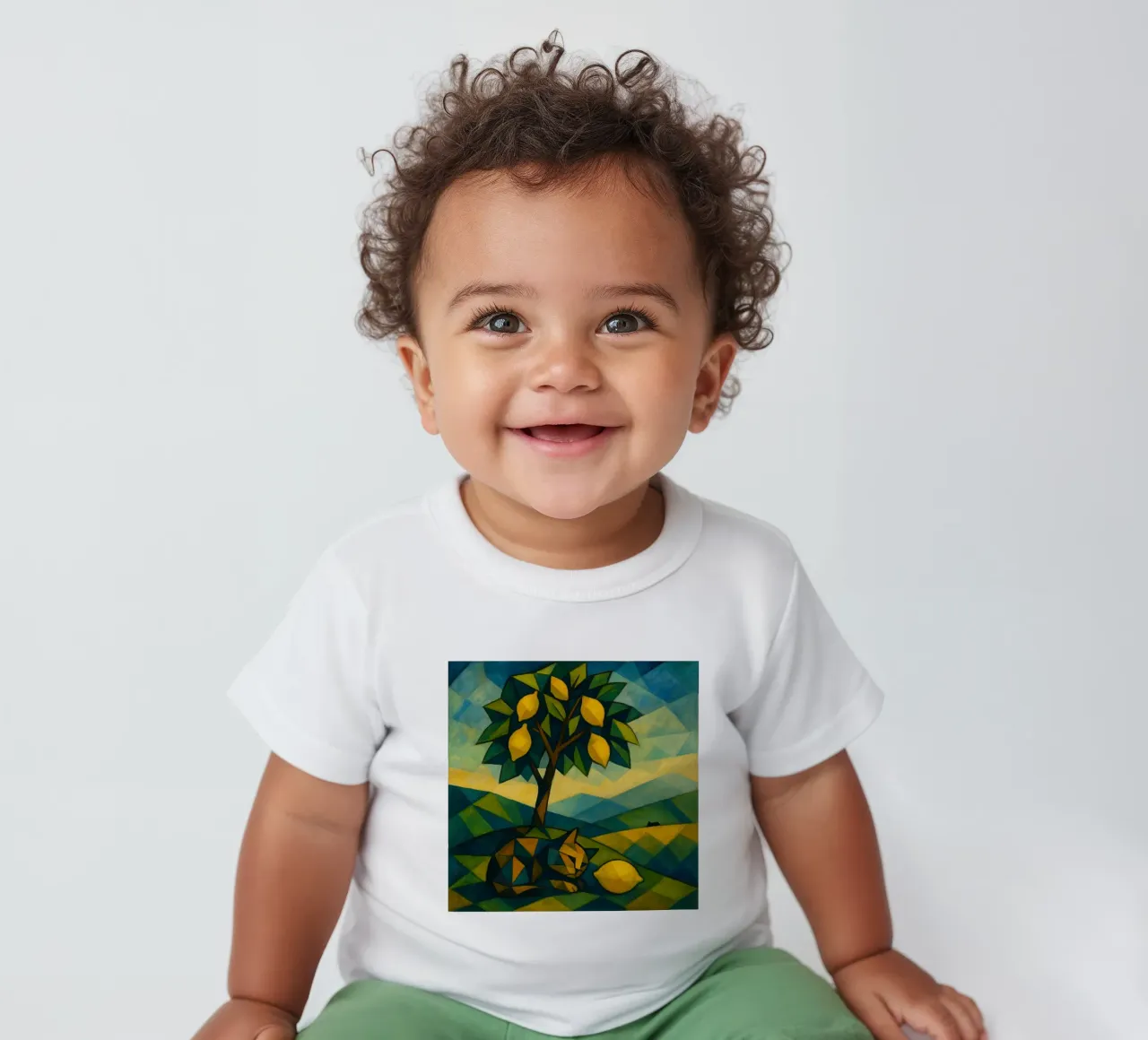 Cubist Lemon Hill with Distant Cat maglietta neonato da LemonCat Studio