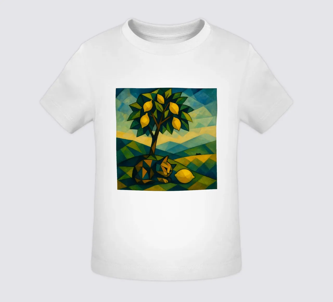 Cubist Lemon Hill with Distant Cat maglietta neonato da LemonCat Studio