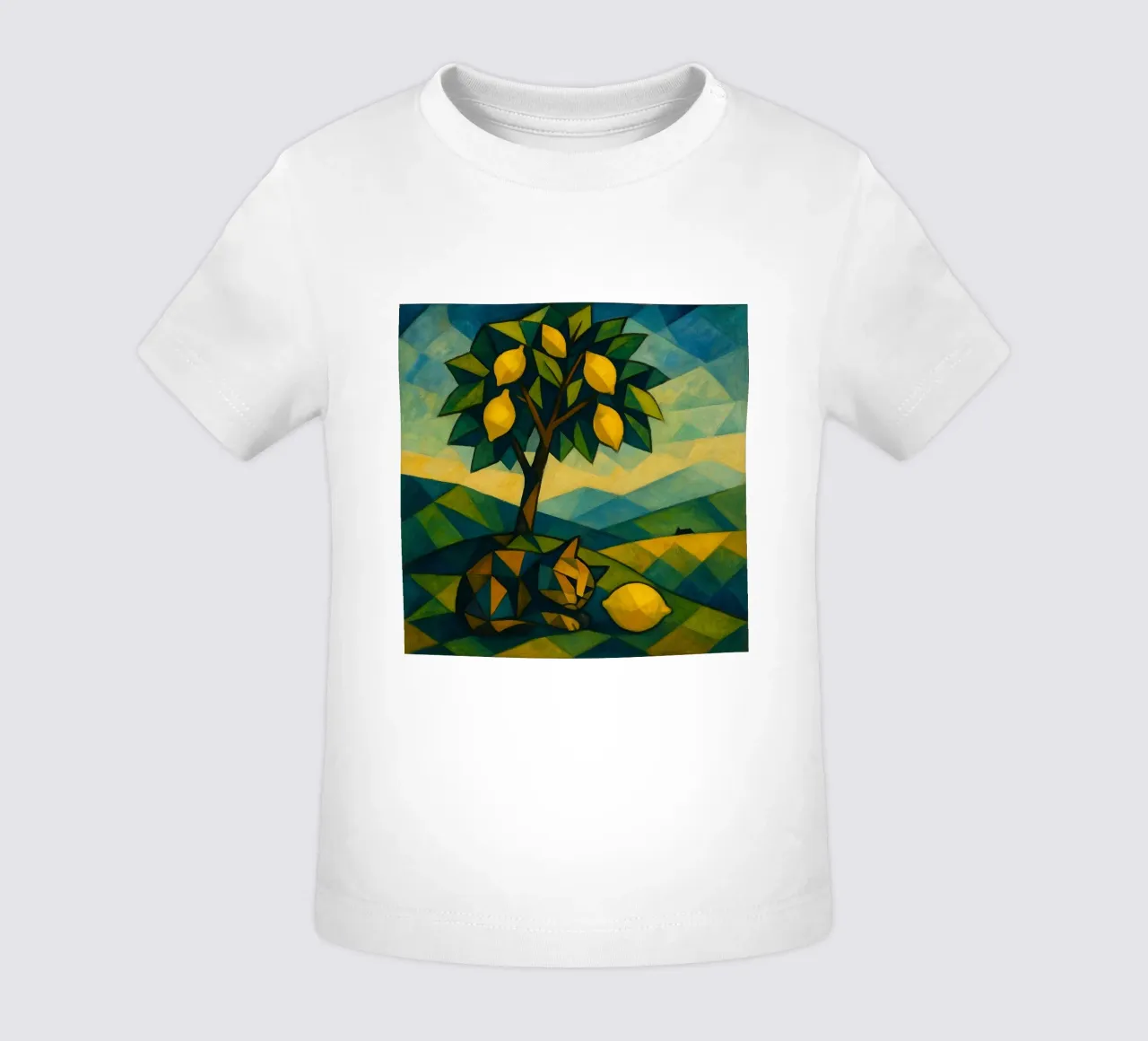 Cubist Lemon Hill with Distant Cat maglietta neonato da LemonCat Studio
