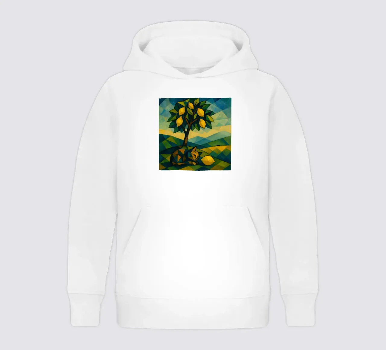 Cubist Lemon Hill with Distant Cat felpa bambino con cappuccio da LemonCat Studio