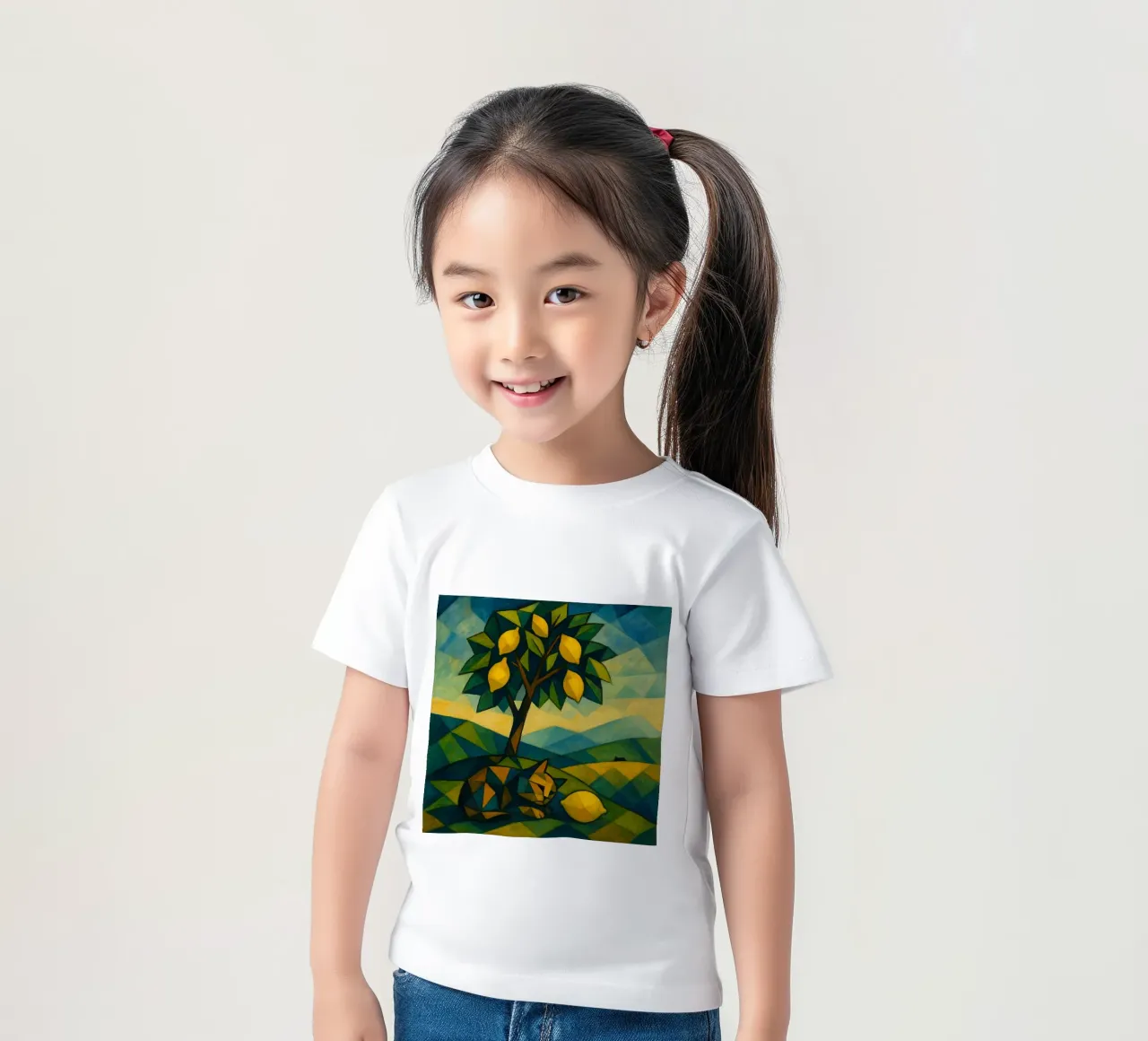 Cubist Lemon Hill with Distant Cat t-shirt bambini da LemonCat Studio
