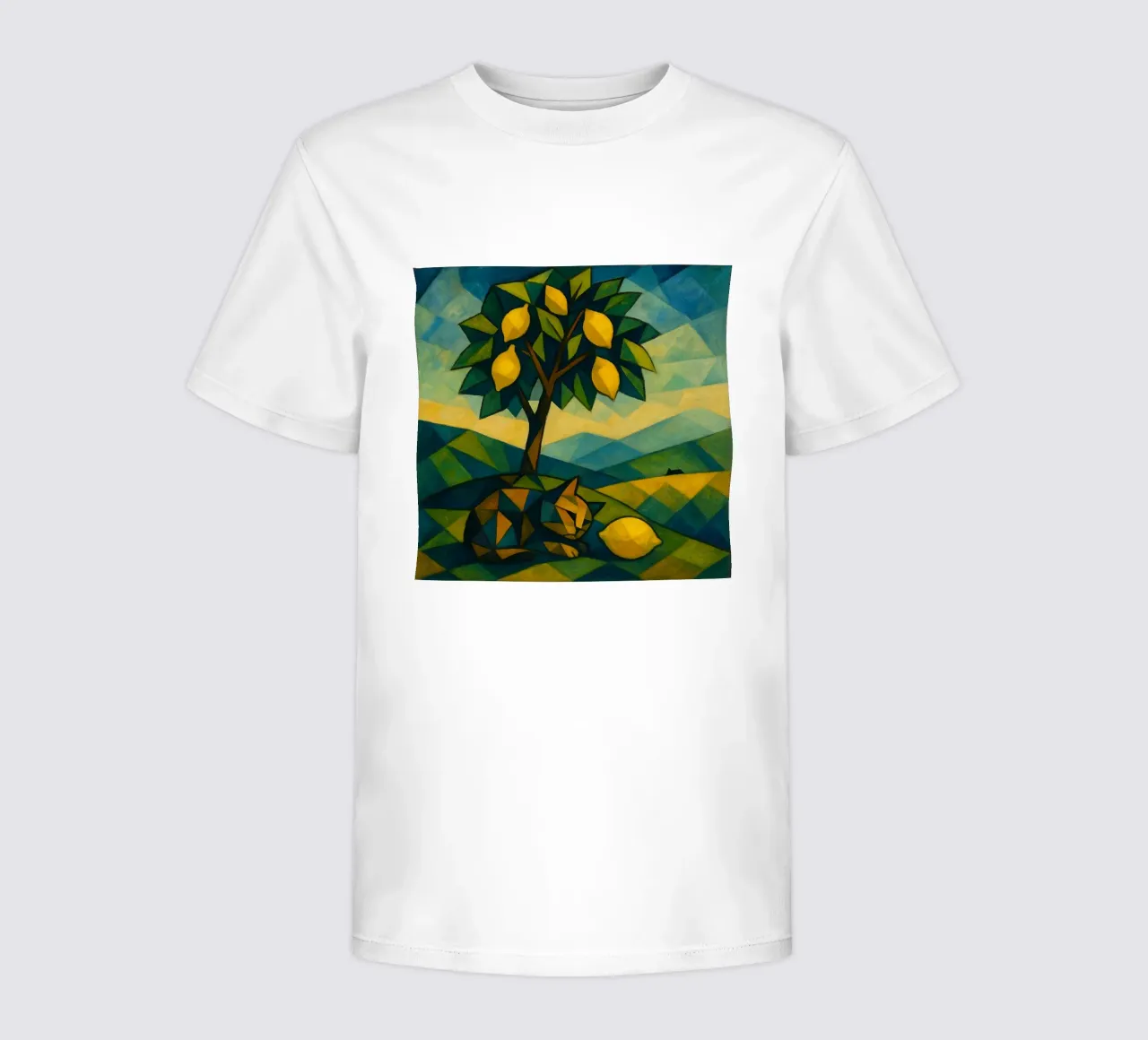Cubist Lemon Hill with Distant Cat t-shirt bambini da LemonCat Studio