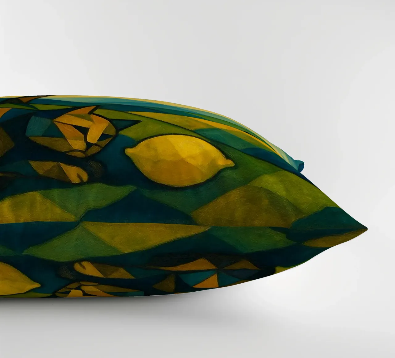 Cubist Lemon Hill with Distant Cat cuscino da LemonCat Studio