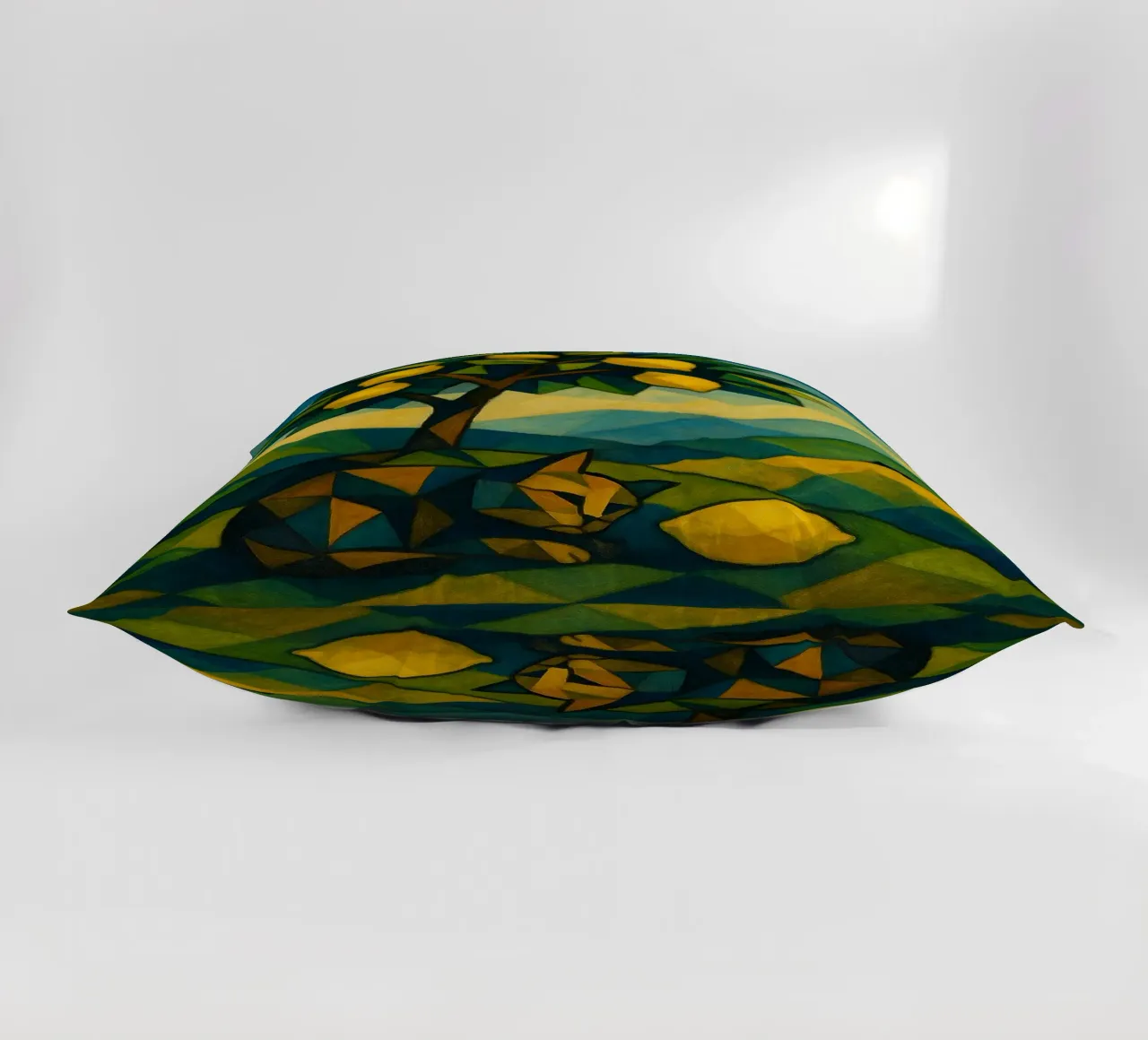 Cubist Lemon Hill with Distant Cat cuscino da LemonCat Studio