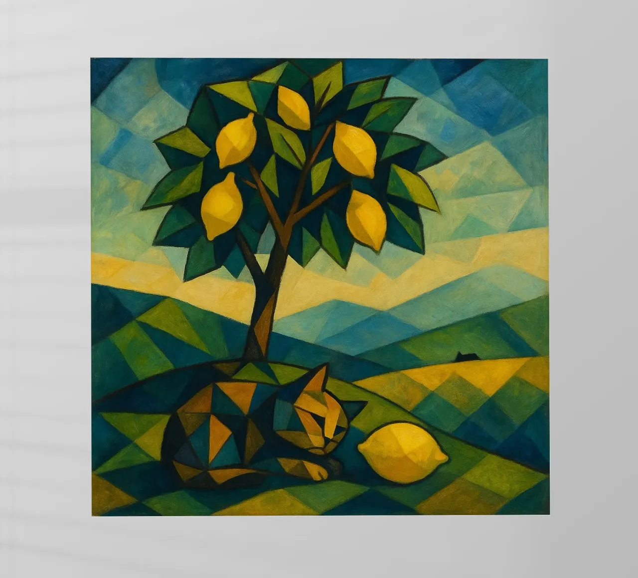 Cubist Lemon Hill with Distant Cat pellicola backlit da LemonCat Studio