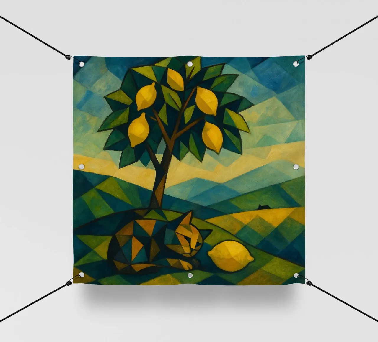 Cubist Lemon Hill with Distant Cat telo in pvc da LemonCat Studio