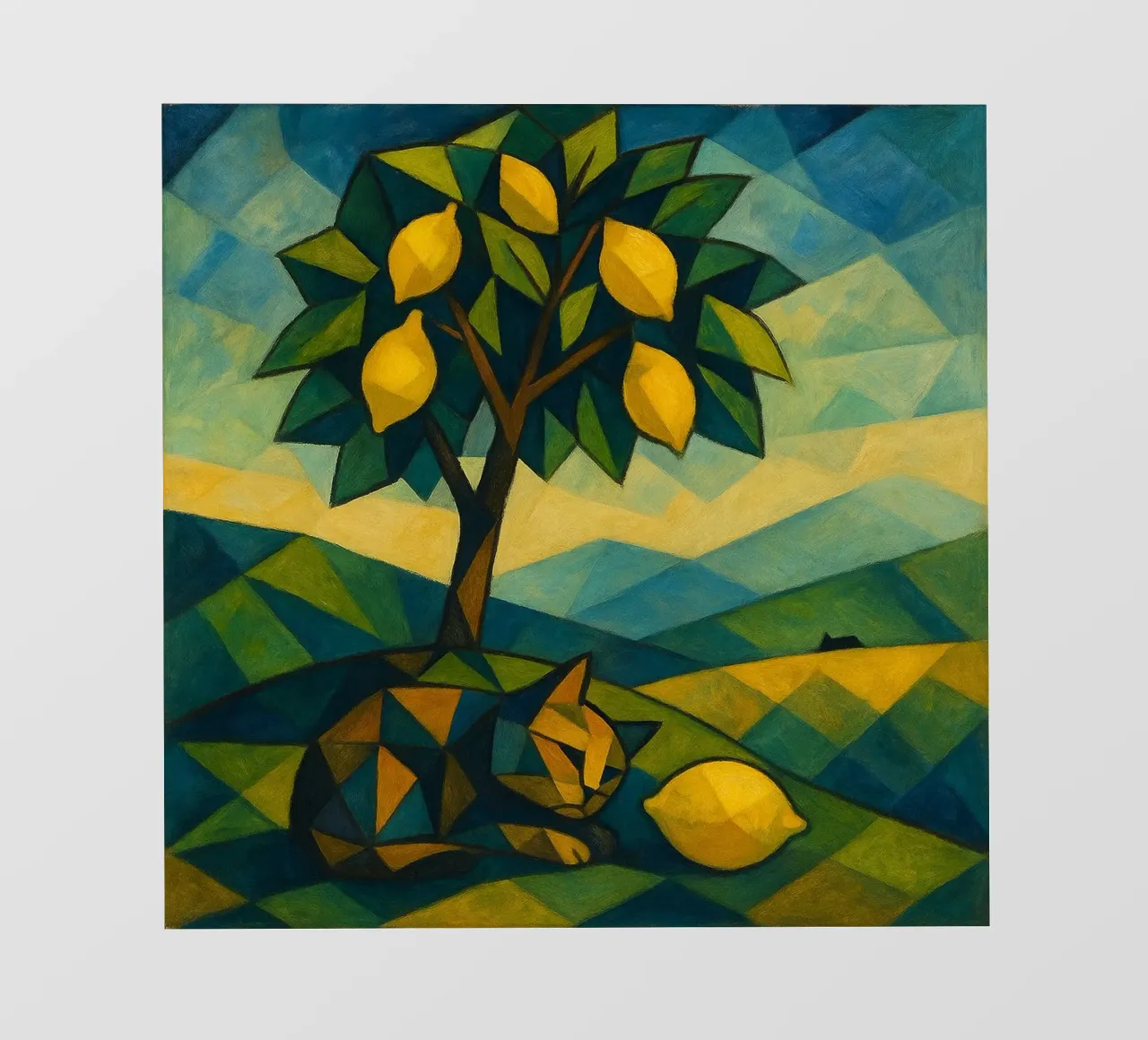 Cubist Lemon Hill with Distant Cat telo in pvc da LemonCat Studio
