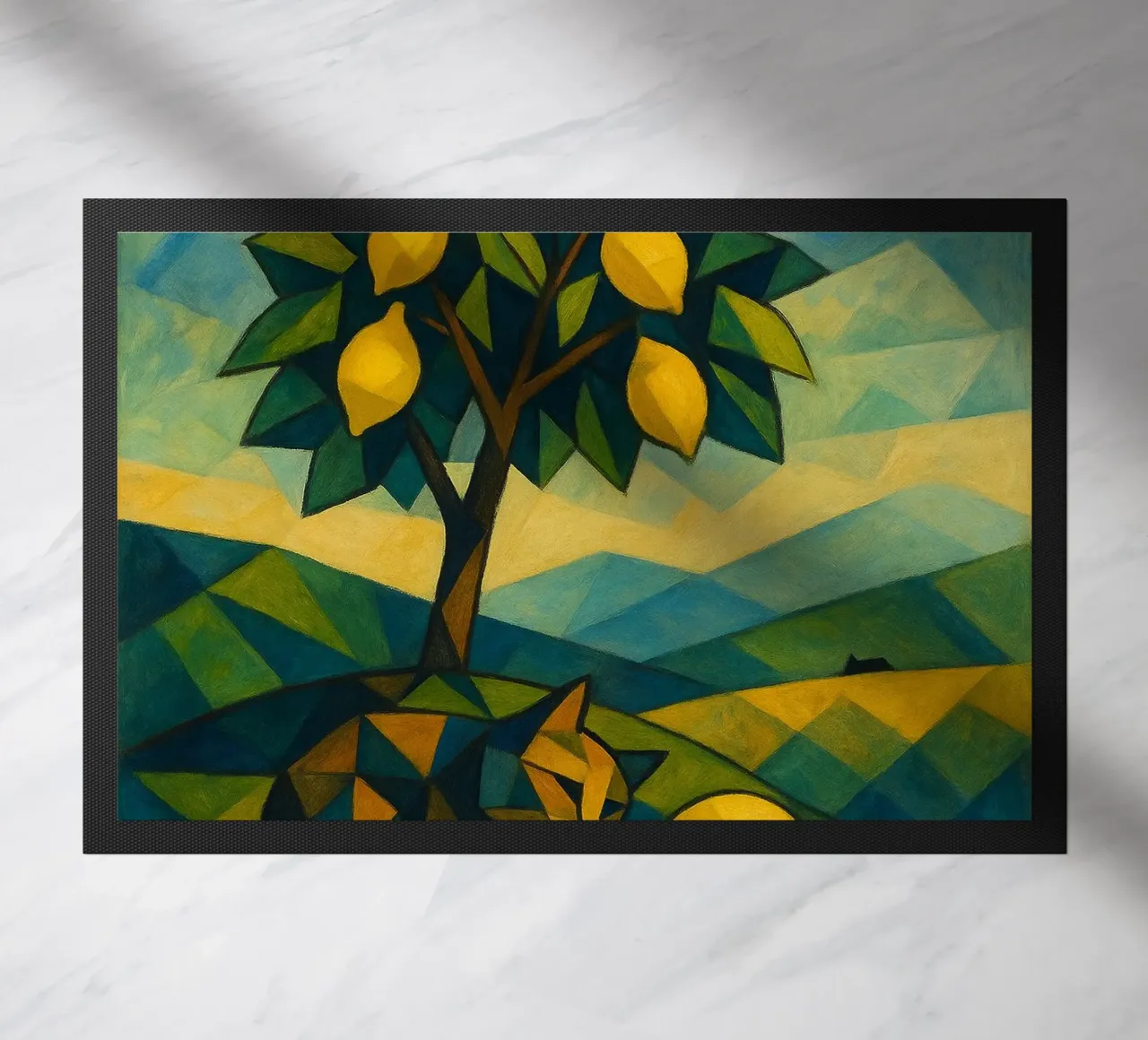 Cubist Lemon Hill with Distant Cat zerbino da LemonCat Studio