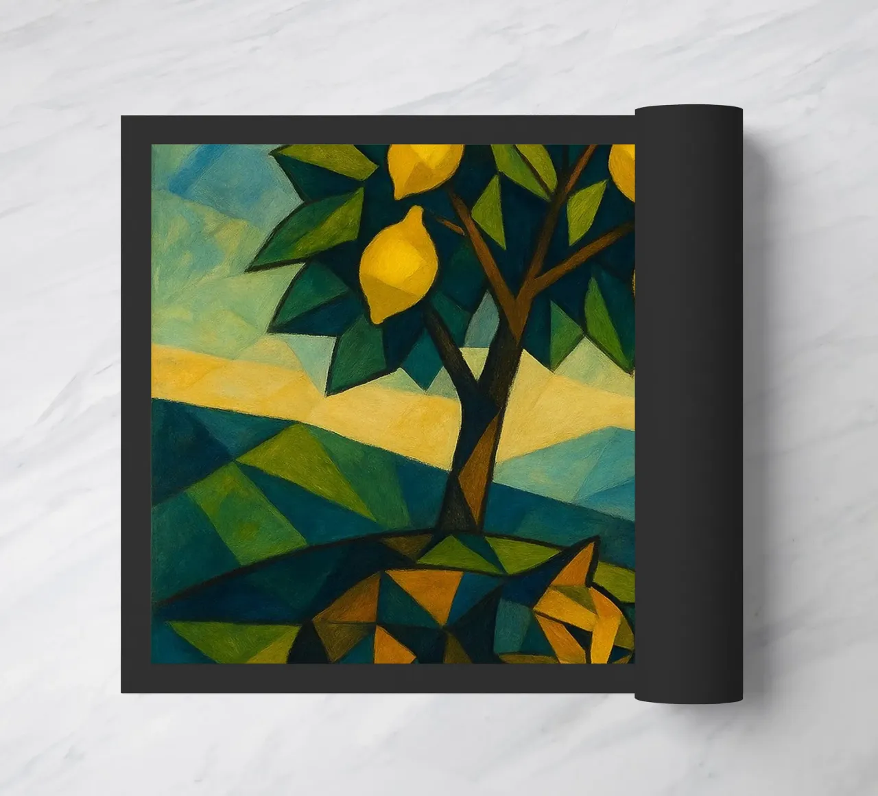 Cubist Lemon Hill with Distant Cat zerbino da LemonCat Studio